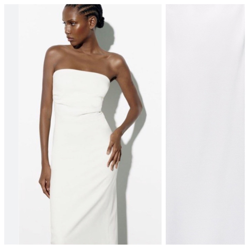 Zara White Strapless Midi Dress